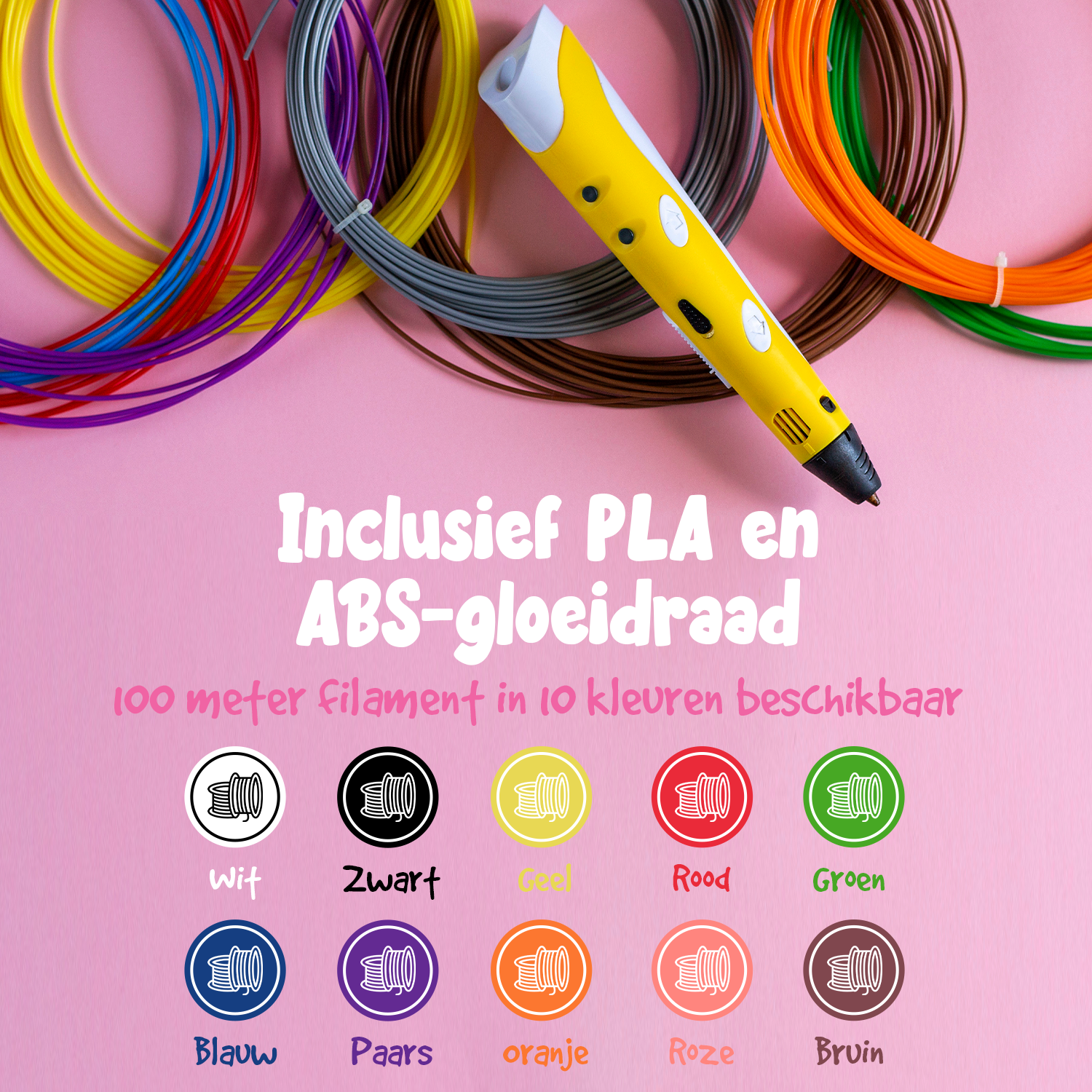 Recarga de Filamento Pluma 3D-100 Metros-10 Colores-Filamento ABS &amp; PLA