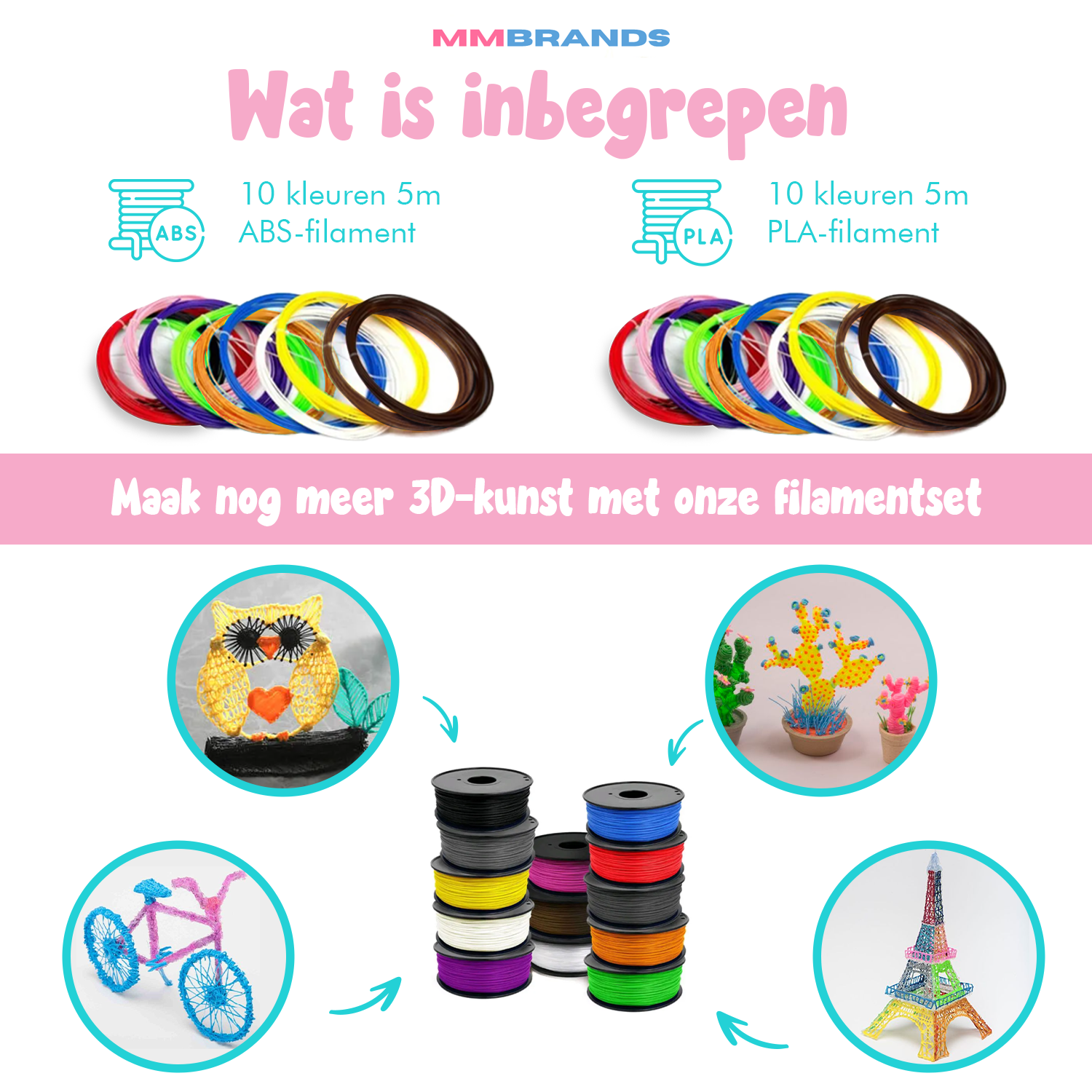 Filamentin täyttö - 100 m - 10 väriä